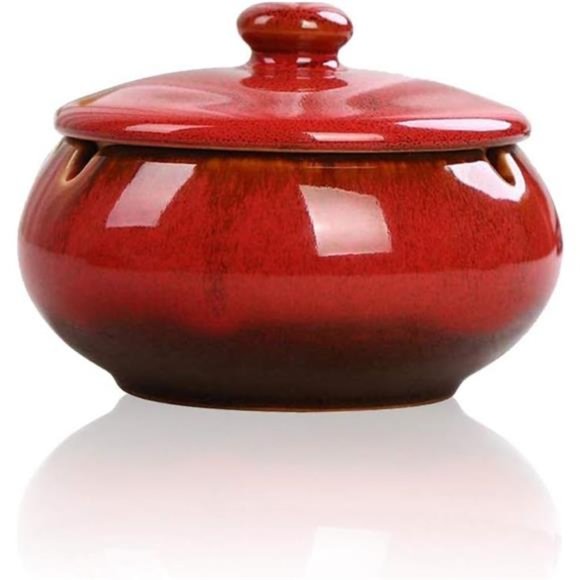 Ceramic Ashtray with Lids, Windproof,Cigarette Ashtray for Indoor or Outdoor Use - Picture 1 of 6